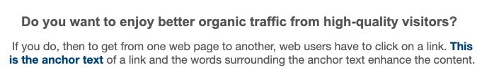 image describing and example of a textual backlink in simple text. anchor text and links in a simple text.